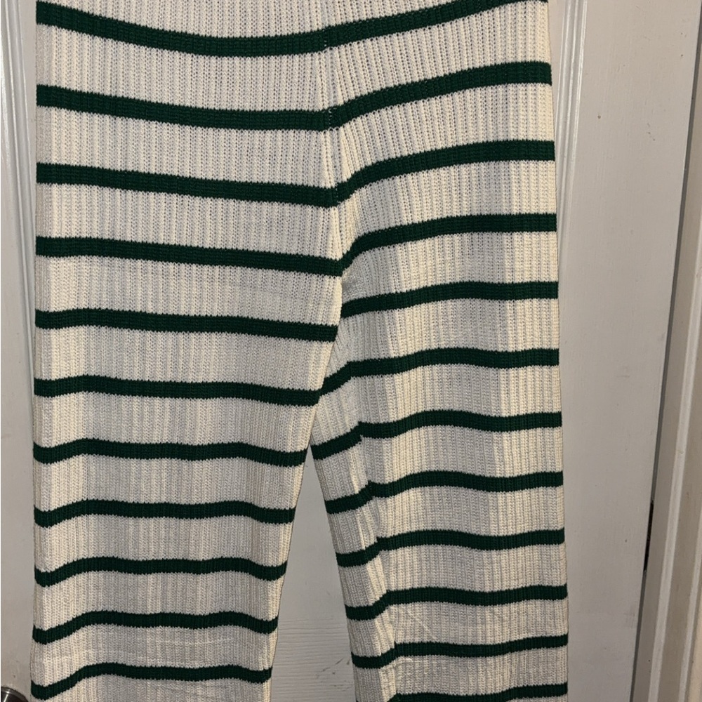 Striped Knit Pants in Green and White